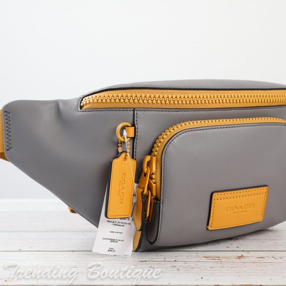 NWT Coach Smooth Leather Track Belt Bag Fanny Pack in Heather Grey Flax - Picture 2 of 10